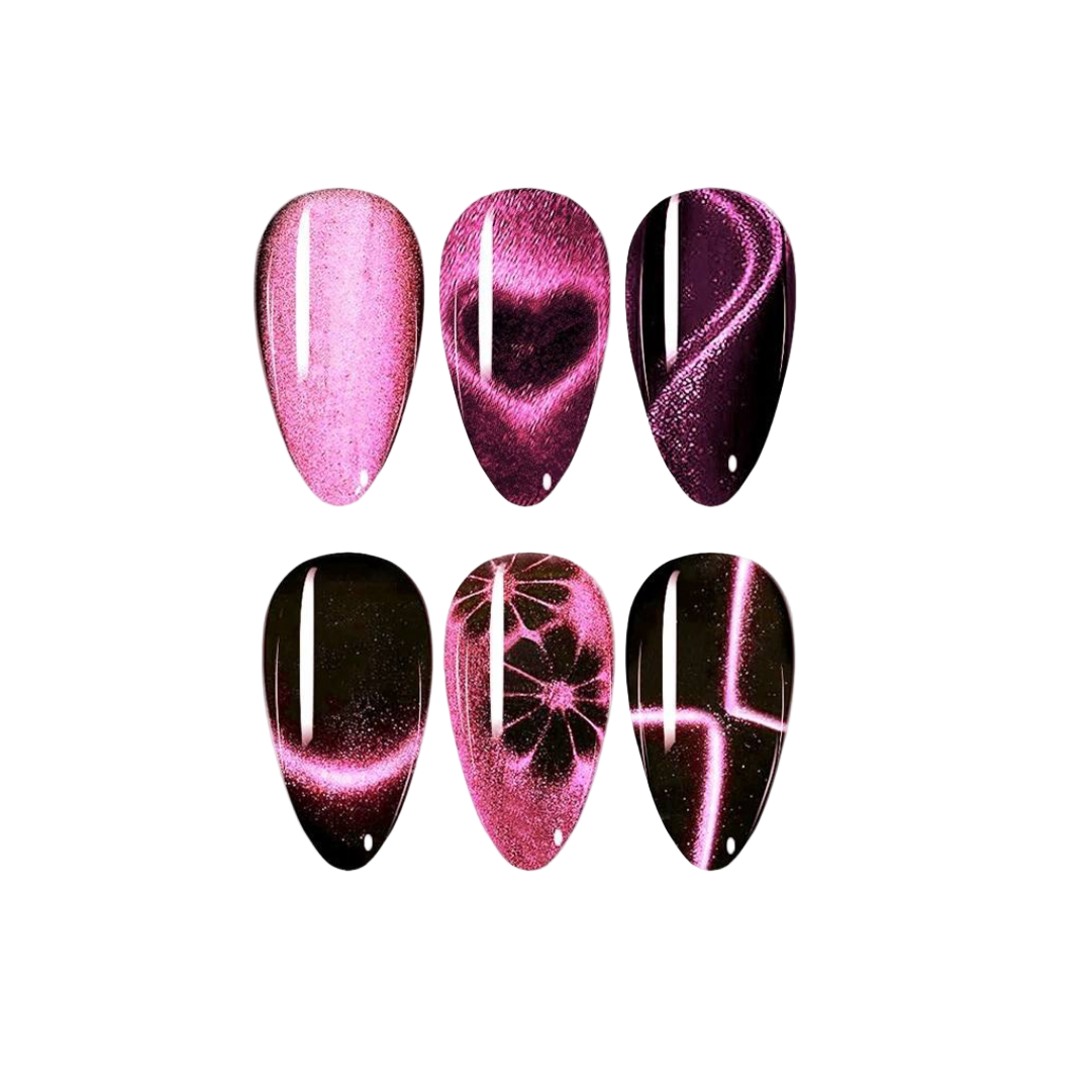 Set of six pink and black nail art designs