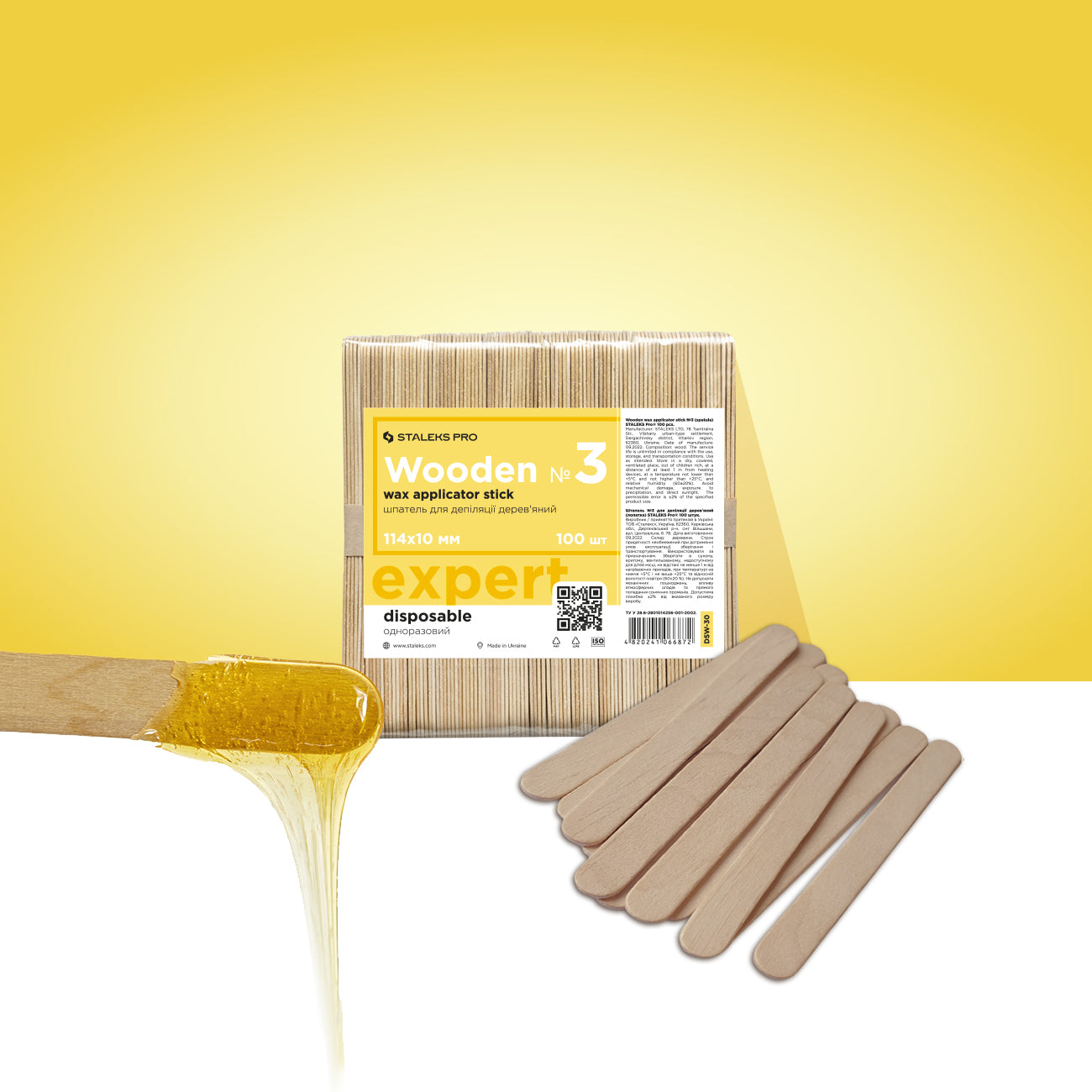Wooden Wax applicator stick Expert 114x10mm - 100pcs