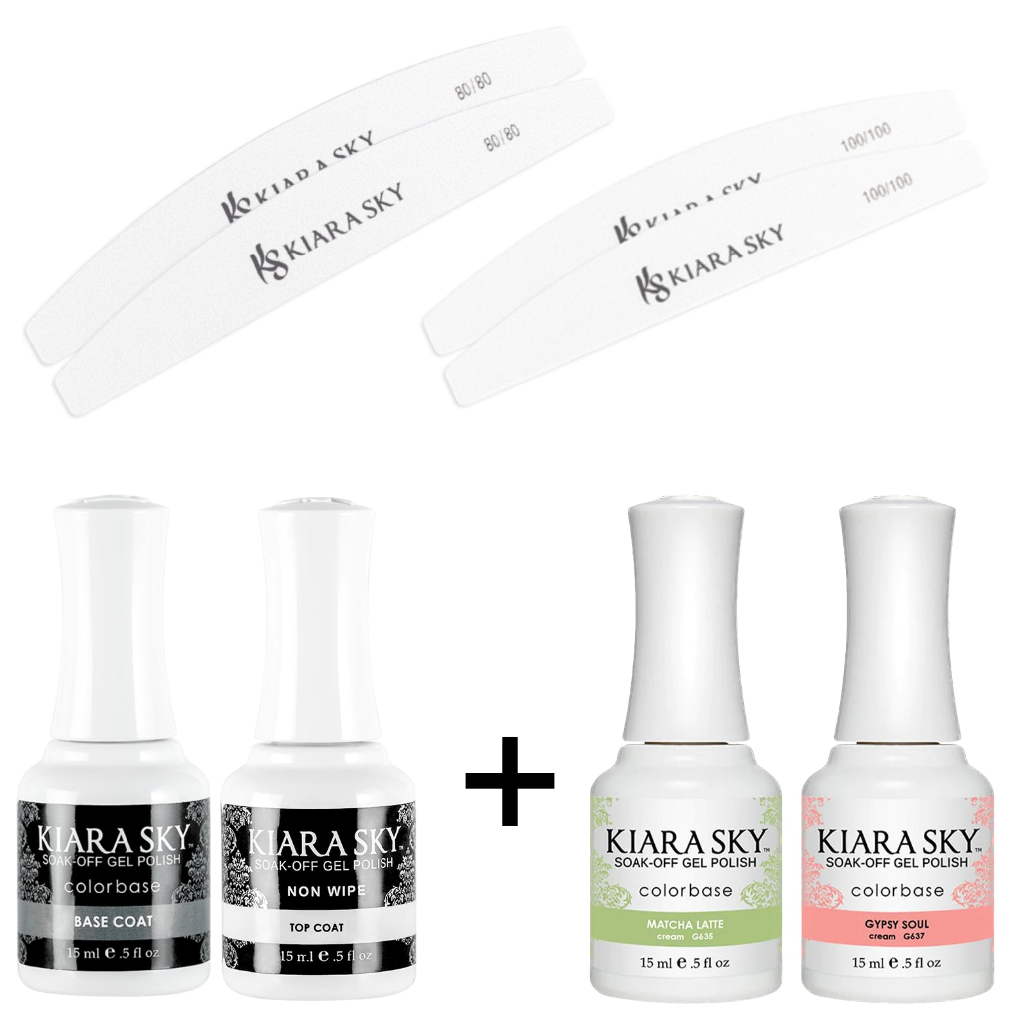 Base + Top Coat 15ml & 2 Gel Polish 15ml & 4 Files