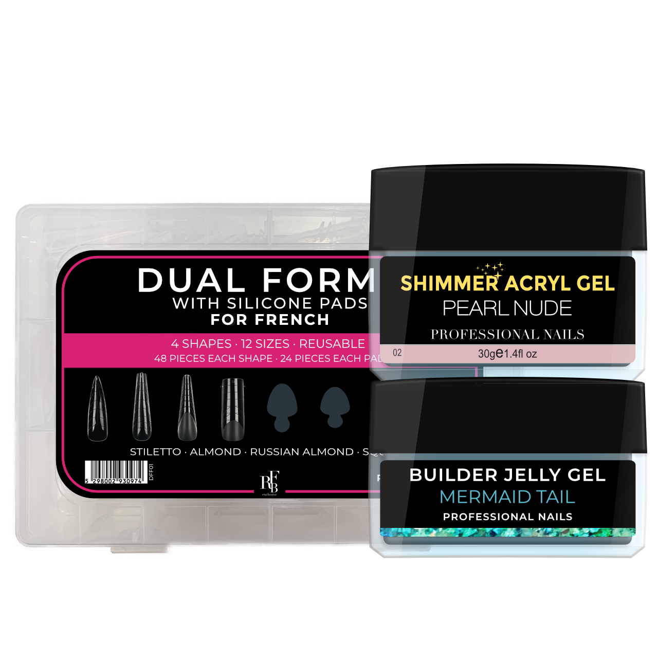 Dual Forms with Silicone Pads for French + Acryl Gel & Builder Jelly Gel